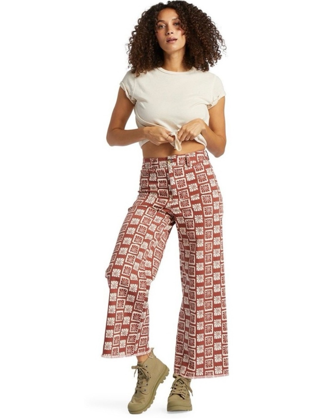Billabong Rust & White Wide Leg Printed Pants